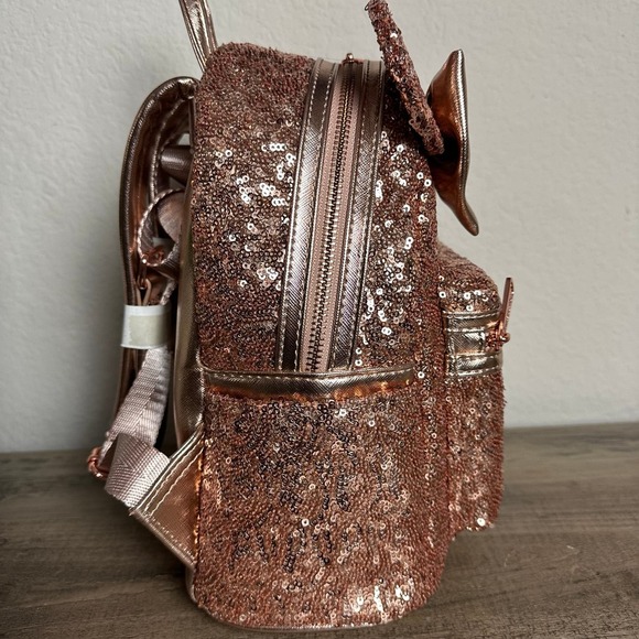 Loungefly Mini Backpack Disney Parks Exclusive Rose Gold Sequin Mini Backpack - Picture 3 of 6